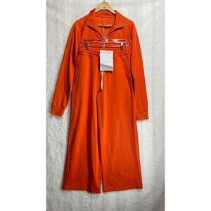Unbrand Orange Zip-Up Jacket & Wide-Leg Pants Set Size Small Modern Athleisure